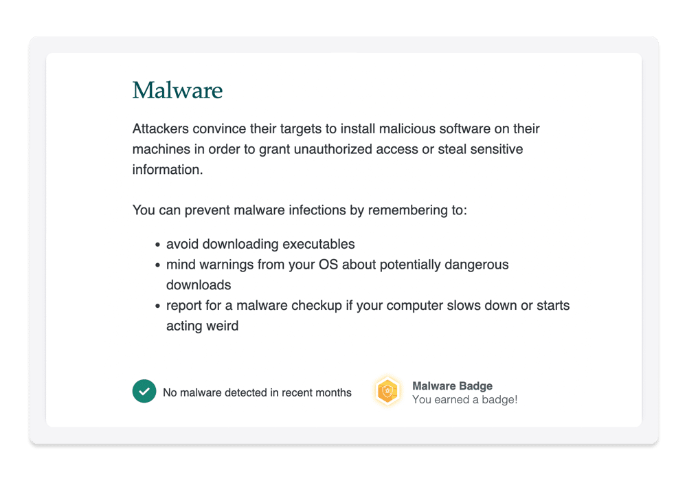 Screenshot of Elevate dashboard with Malware report